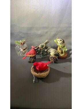 Christmas Bird Figurines & Ornaments Set Of 6 Rustic Decor